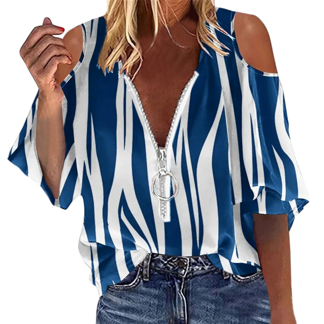 Damen Trendige Bluse mit Kalt-Schulter-Design und Reißverschluss Drune