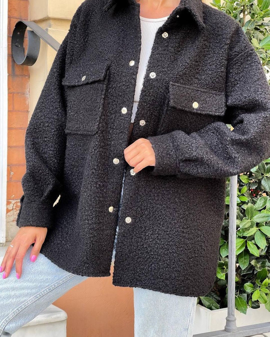 Damen Kuschelige Fleecejacke mit aufgesetzten Taschen und Knopfleiste Drune