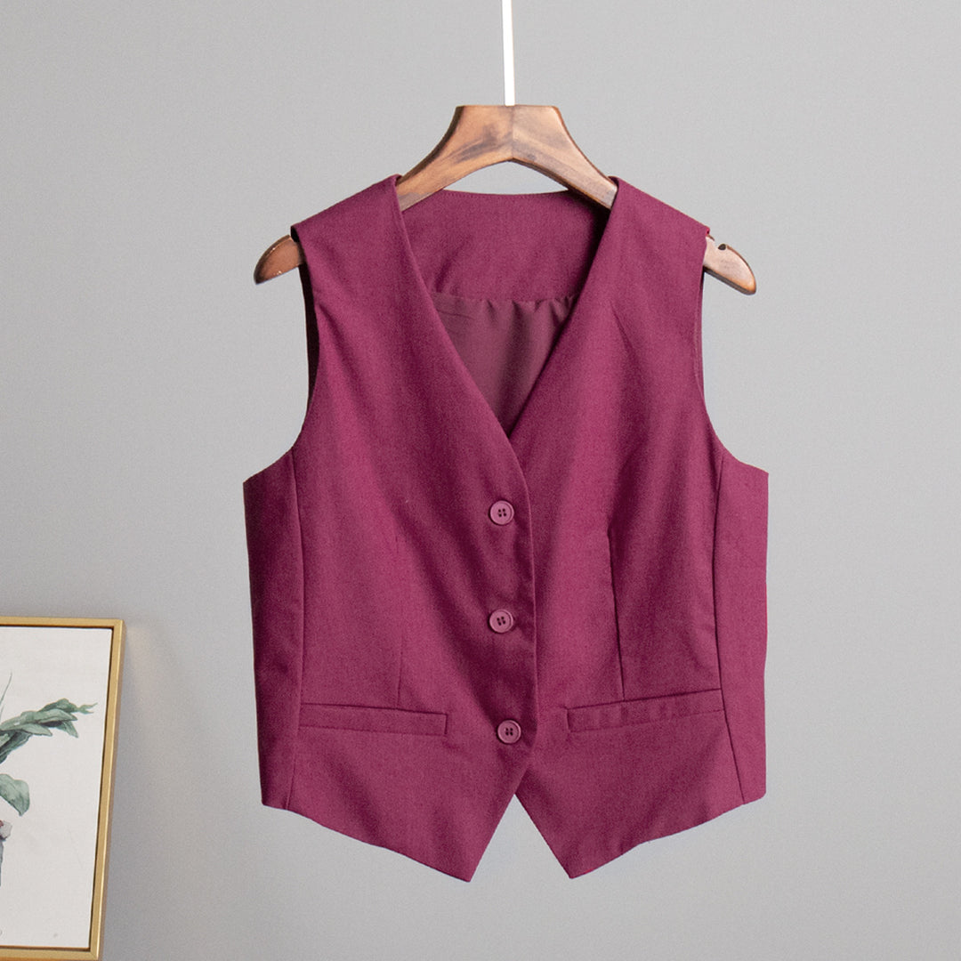 Damen Elegante taillierte Weste mit Knopfverschluss und Taschen Drune