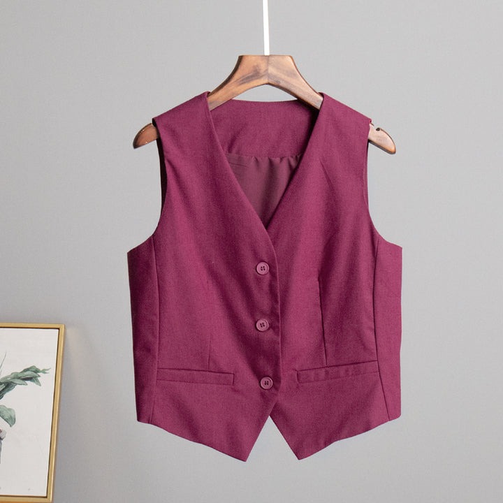 Damen Elegante taillierte Weste mit Knopfverschluss und Taschen Drune