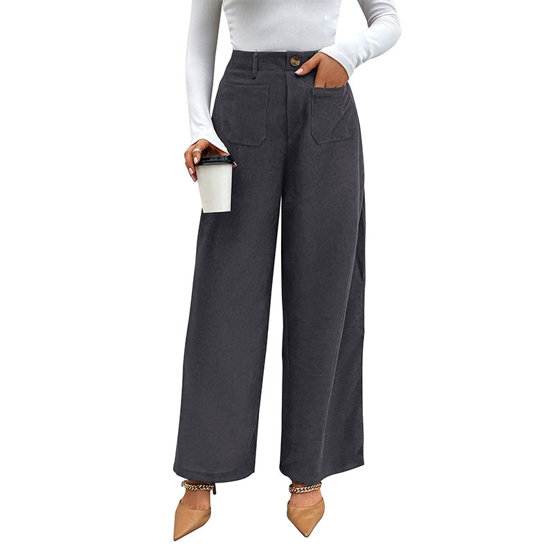 Damen Weite Hochtaillierte Hose mit praktischen Taschen und klassischen Knopfdetails Drune