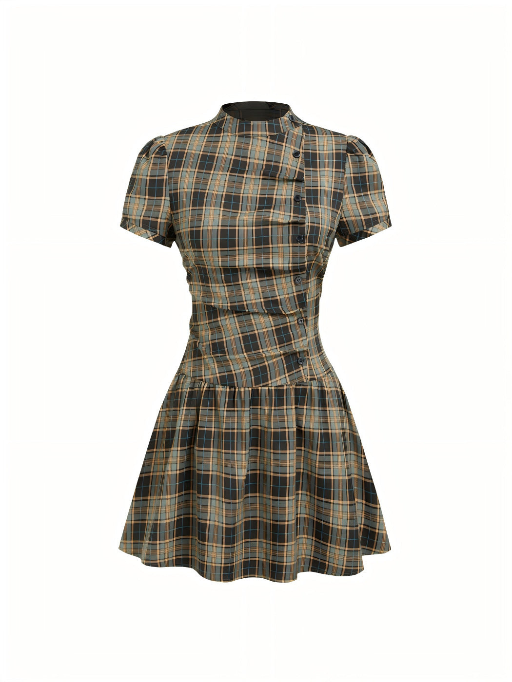 Damen Minikleid mit Knopfdetails und gerafftem Schnitt Drune