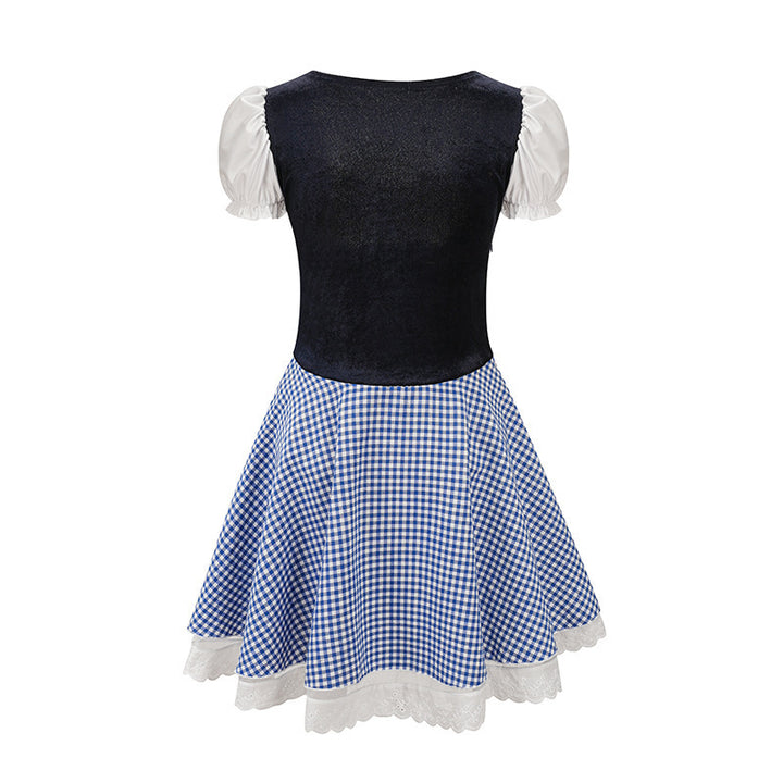 Damen nan tailliertes Trachtenkleid mit geschnürter Miederfront und karierter Rockpartie Drune