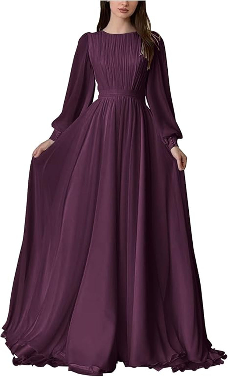 Damen Maxi-Party Kleid mit langen fließenden Ärmeln und Spitzenakzenten Drune