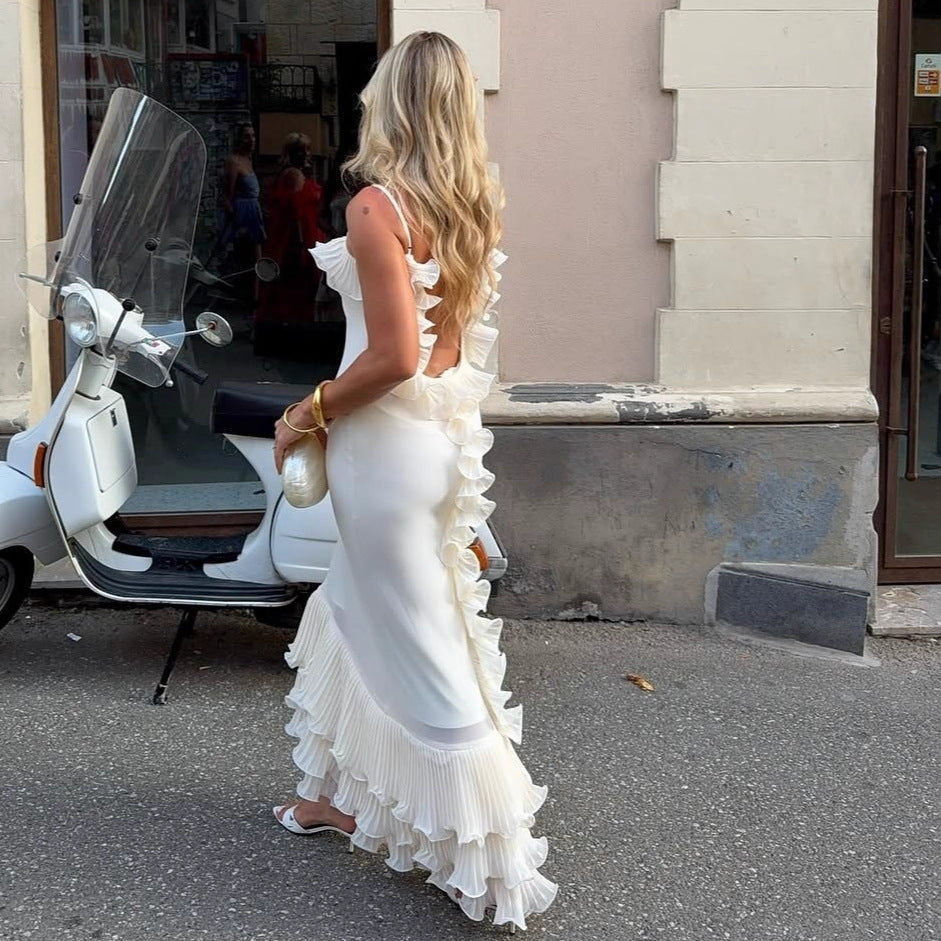 Damen Elegantes Abendkleid mit Rüschendetails und fließendem Schnitt Drune