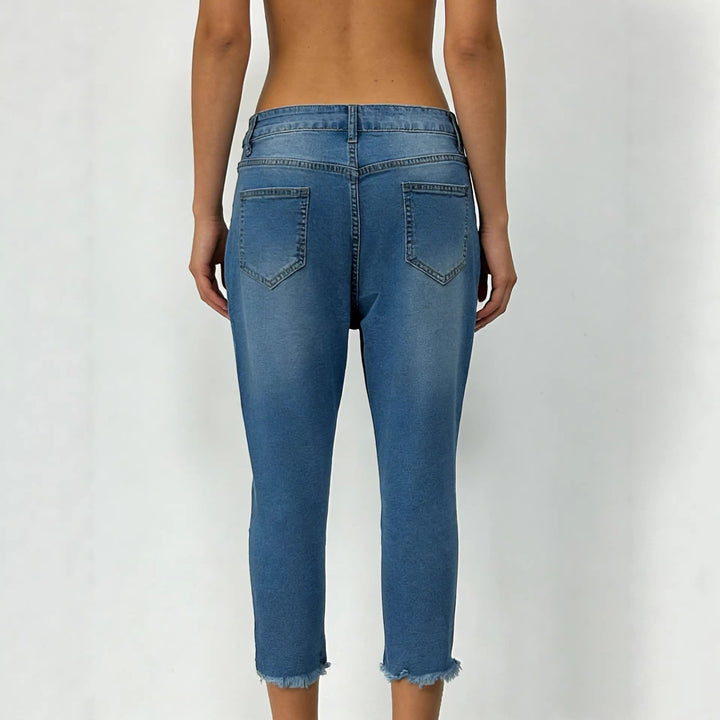Damen lässige High-Waist Jeans mit fransigem Saum und angesagtem Schnitt Drune