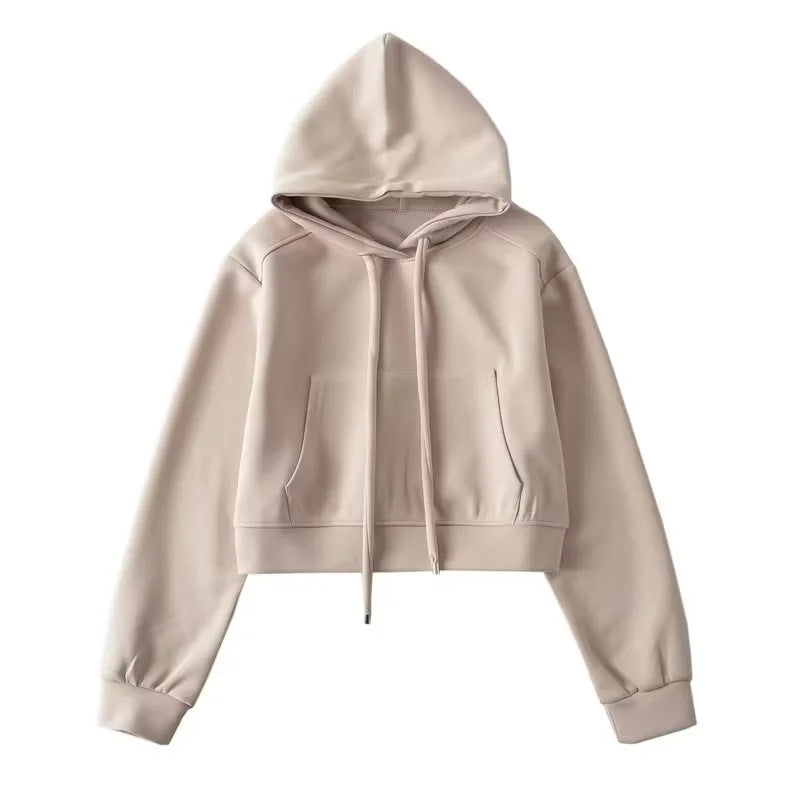 Damen modischer cropped Kapuzenpullover aus sweatshirt Material Drune