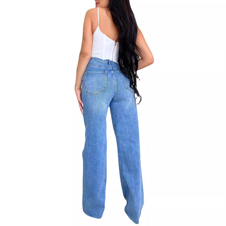Damen Weit geschnittene Jeans mit distressed Details und hohem Bund Drune