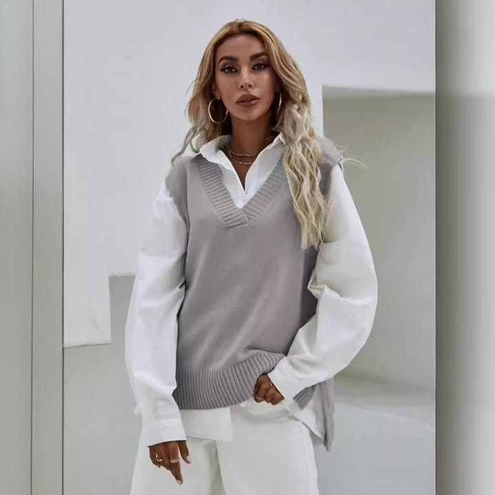 Damen Strick-Überwurf mit V-Ausschnitt und lässigem Design Drune
