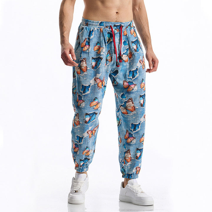 Herren lässige Harem-Hose mit buntem Muster und elastischem Bund Drune