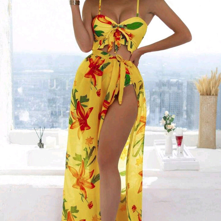 Damen Bikini-Set mit floralem Oberteil und lässigem Maxi-Rock Drune
