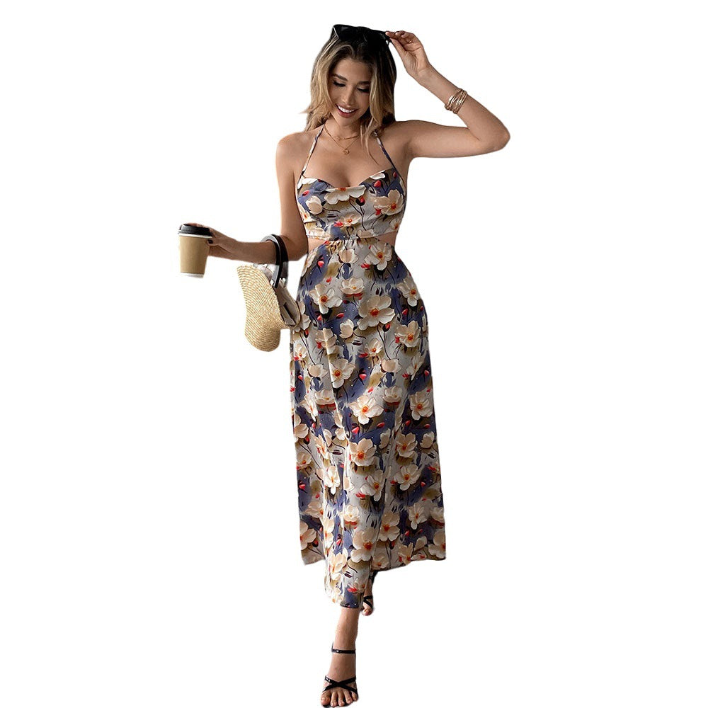 Damen Maxikleid mit floralem Design und trägerlosem Oberteil Drune