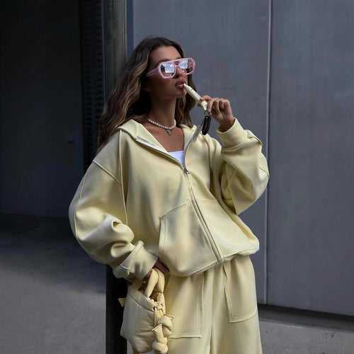 Damen Gemütlicher Oversized Loungewear-Anzug mit Kapuze Drune