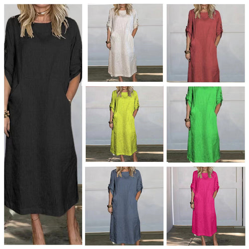 Damen lässiges Midi-Kleid mit praktischen Taschen Drune