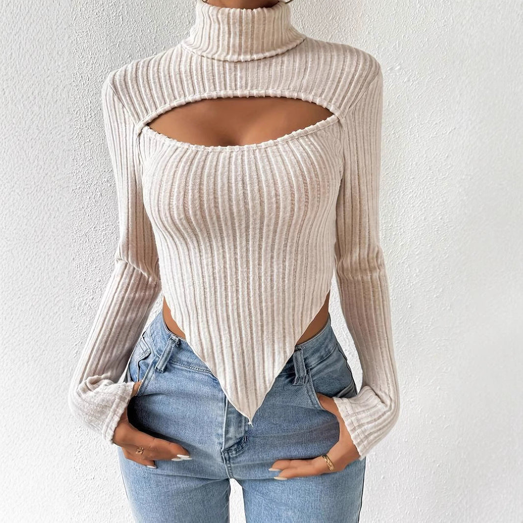 Damen Langarm-Body mit asymmetrischem Ausschnitt und Rippstruktur Drune