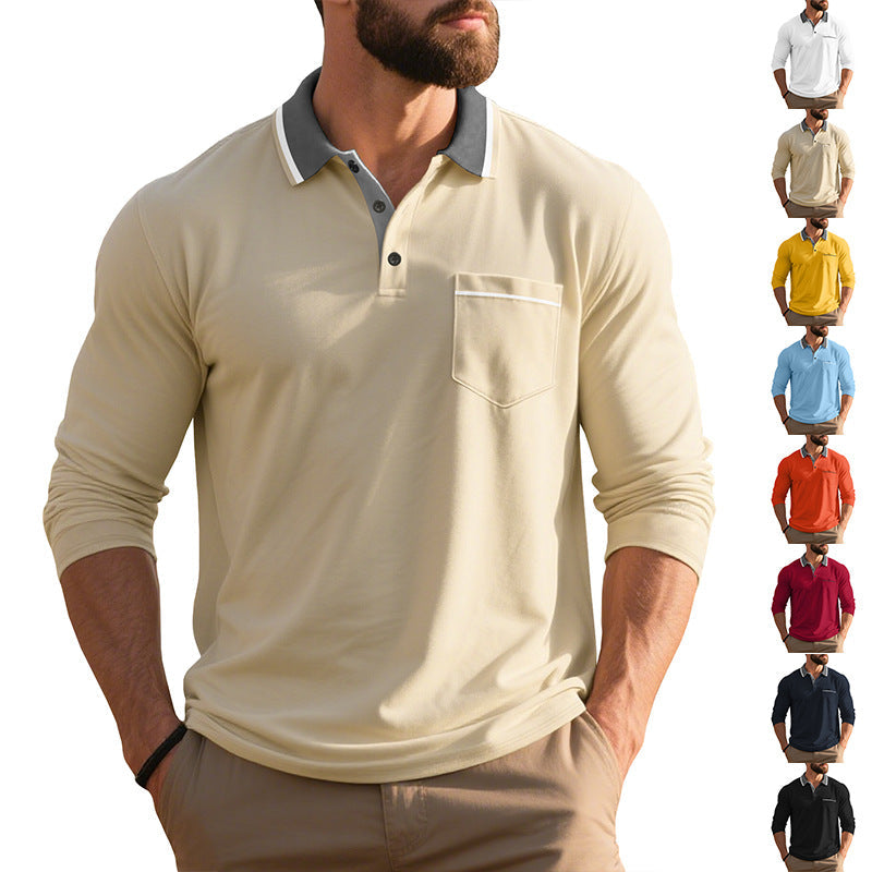 Herren Langarm Polo-Shirt aus atmungsaktivem Stoff mit modernem Kragen Drune