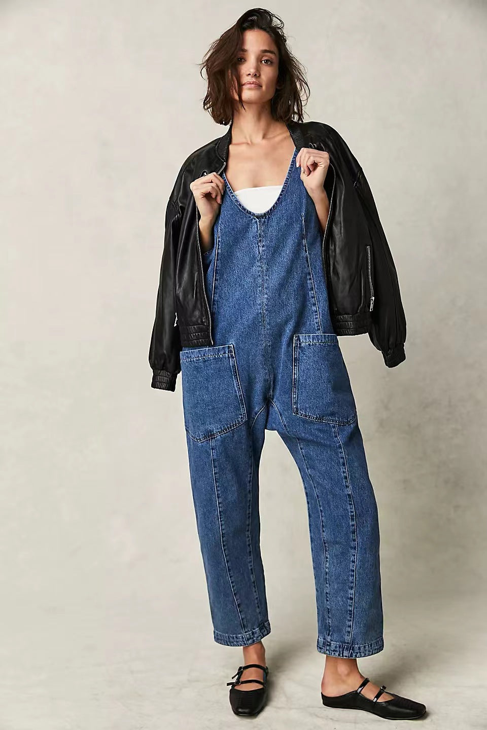 Damen Lässiger Denim-Overall mit großen Taschen Drune
