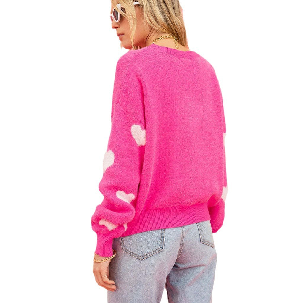 Damen Pullover mit Herzapplikationen und lockerer Passform Drune