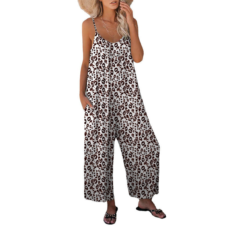 Drune | Leopard-Print-Tasche Lockerer Träger Einteiler Overall