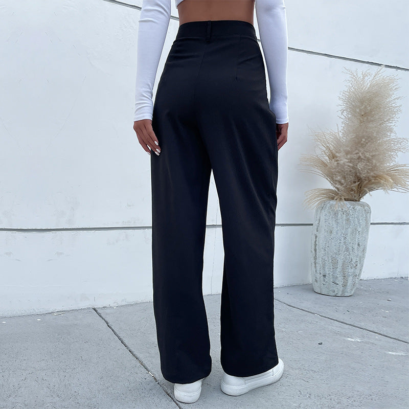 Damen weite Anzughose mit hochgezogener Taille und eleganter Bügelfalte Drune