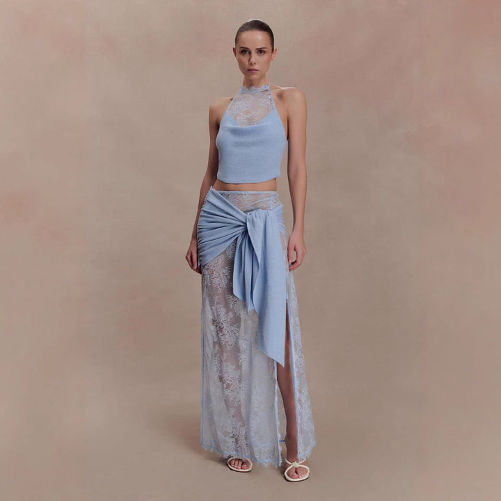 Damen Elegantes Spitzen-Top und Maxi-Rock Set Drune