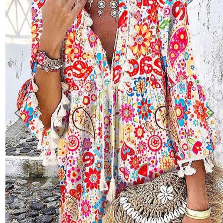 Damen Tunika-Kleid mit kreativem Print und Taschendetails Drune
