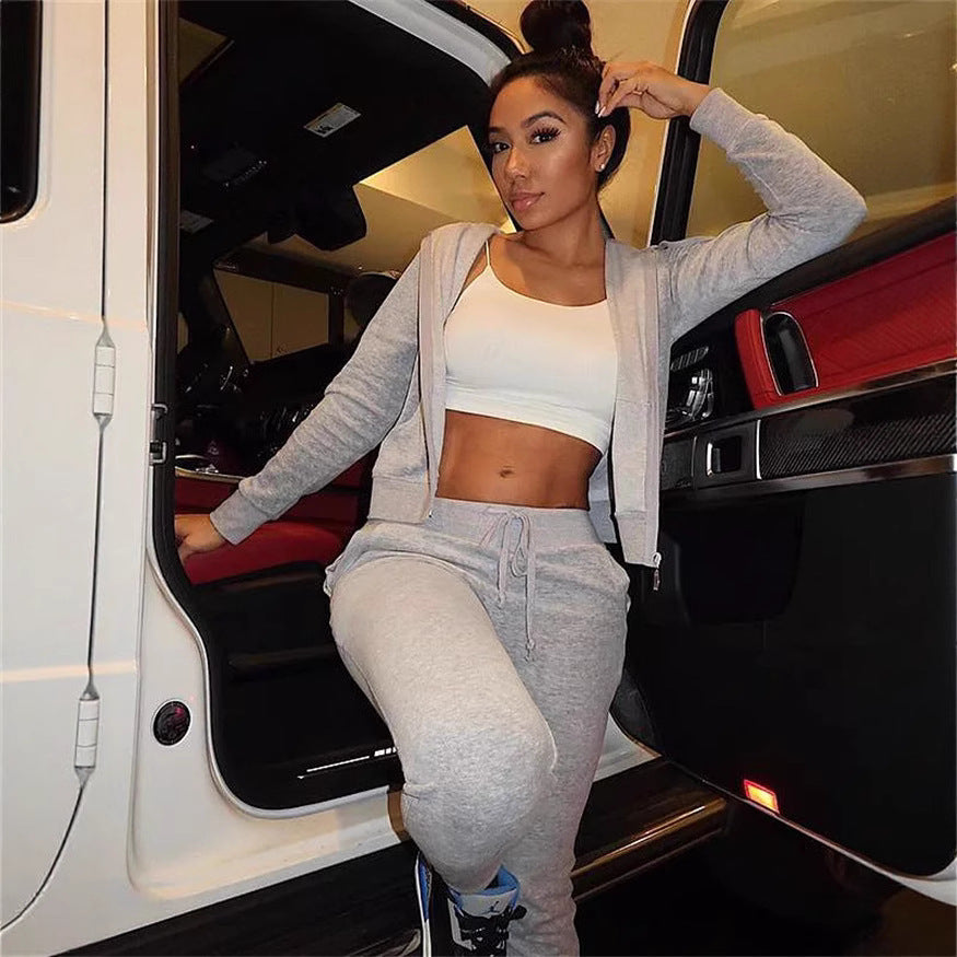 Damen modischer Velours-Jogginganzug mit Kapuze Drune