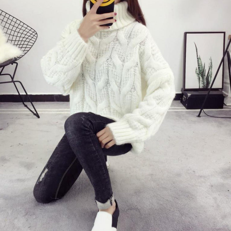 Damen Grobstrickpullover mit hohem Kragen und elegantem Zopfmuster Drune