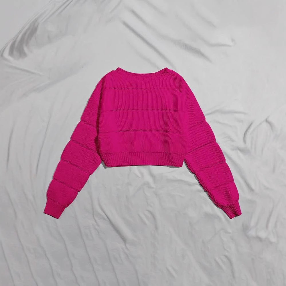 Damen modischer weicher Crop-Pullover mit strukturiertem Design Drune