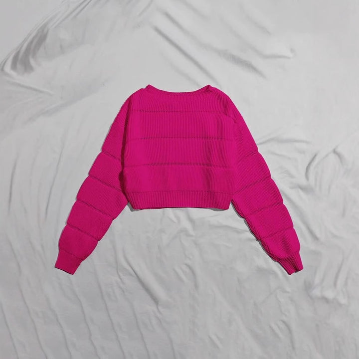 Damen modischer weicher Crop-Pullover mit strukturiertem Design Drune