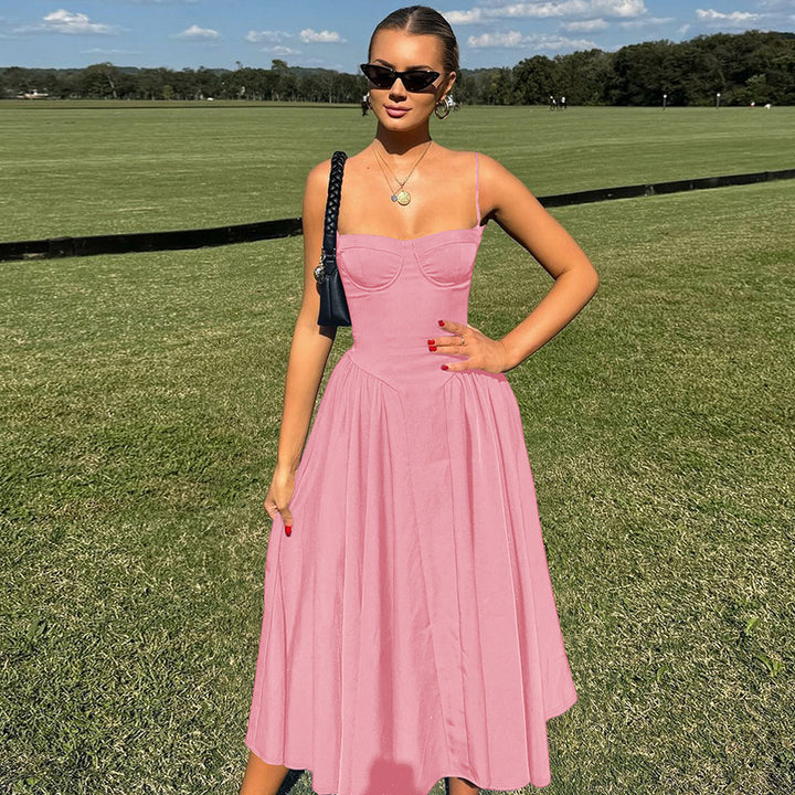 Damen Maxi-Kleid mit elegantem Bustier-Oberteil und fließendem Rock Drune