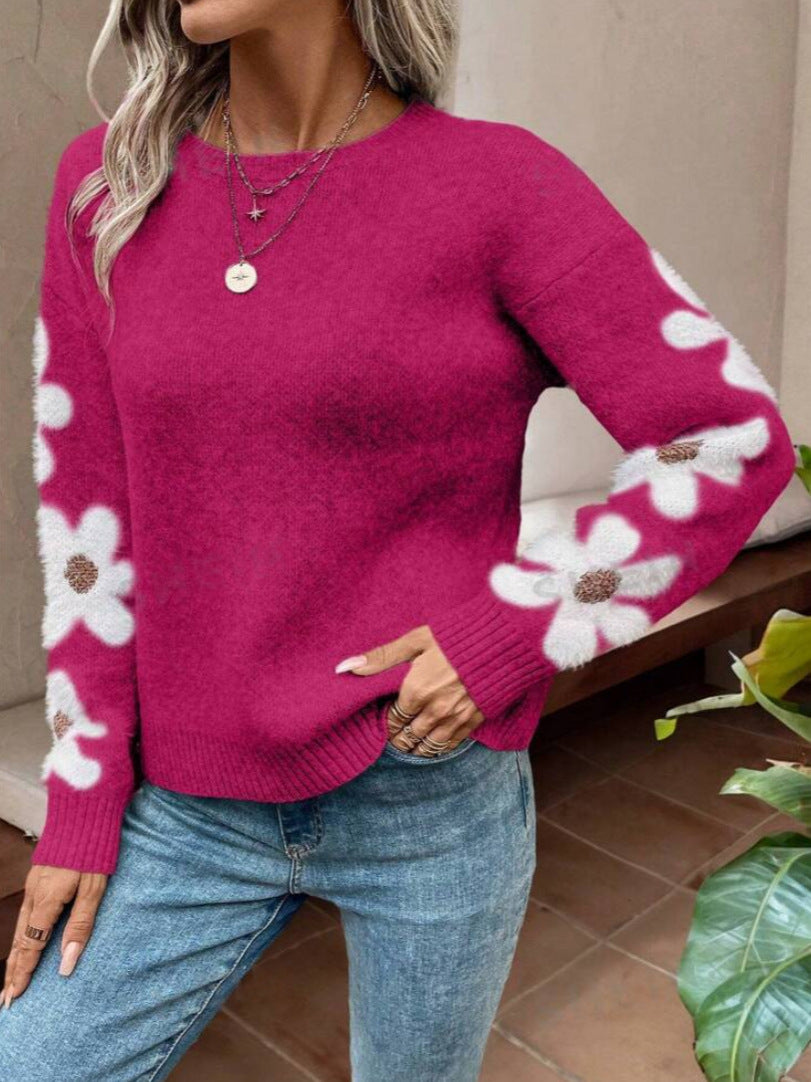 Damen Pullover mit floralem Design und strukturiertem Jersey Drune