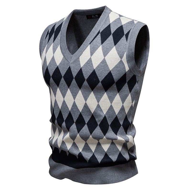 Herren ärmellose Strickweste mit Rauten-Muster Drune