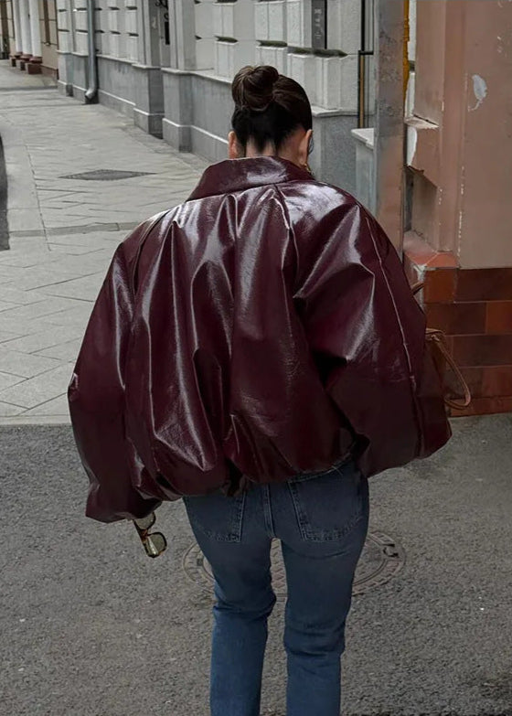 Drune | Übergröße Glänzende Kunstlederjacke