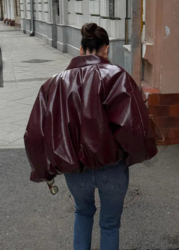 Drune | Übergröße Glänzende Kunstlederjacke