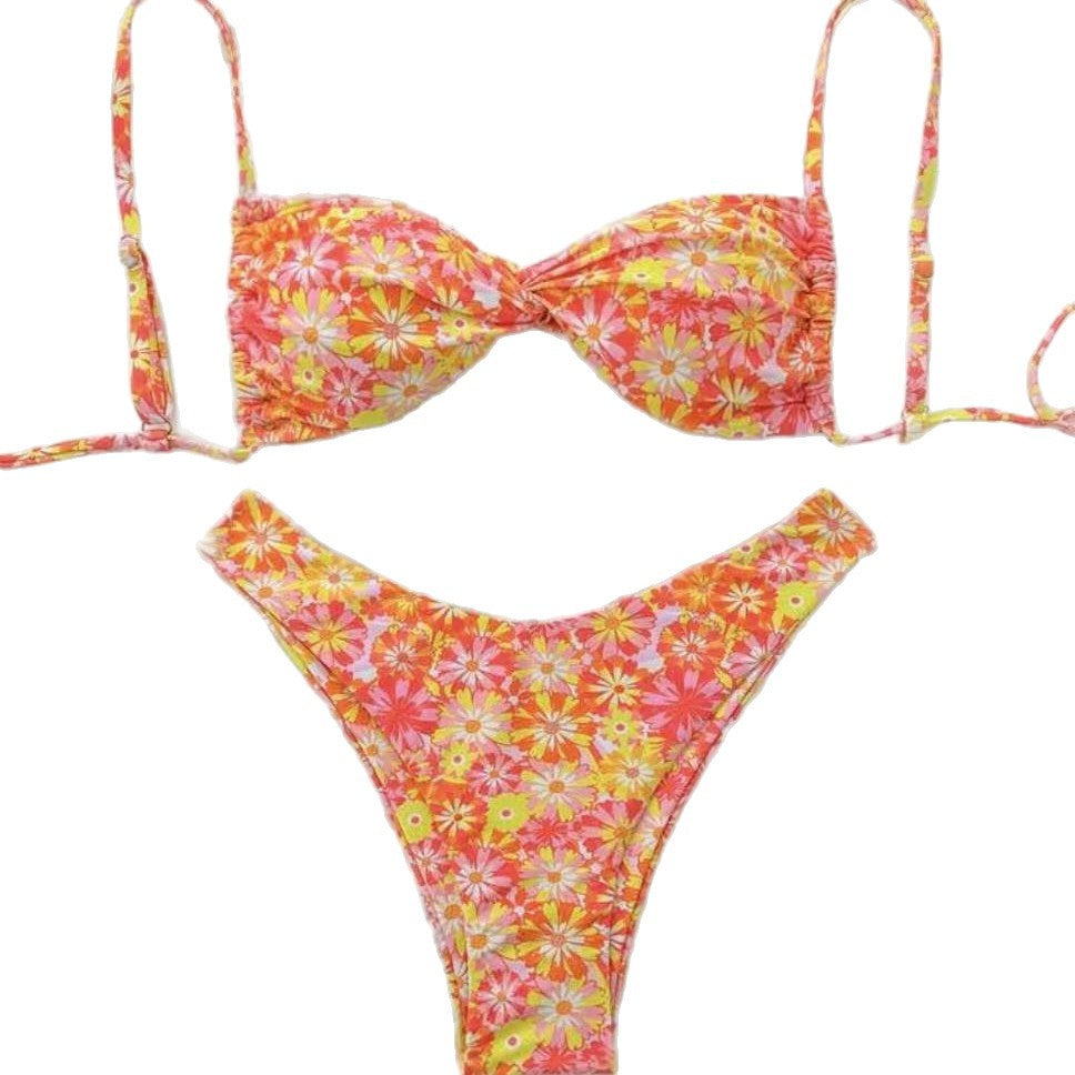 Damen Triangel-Bikini mit floralem Design und verspielten Rüschendetails Drune