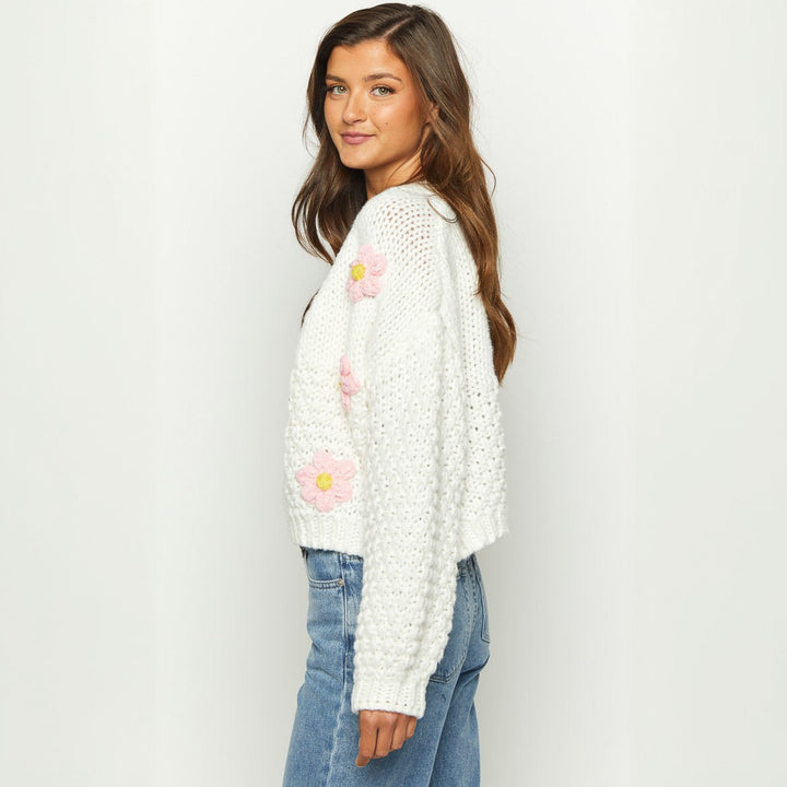 Damen Strickjacke mit floralen Applikationen Drune