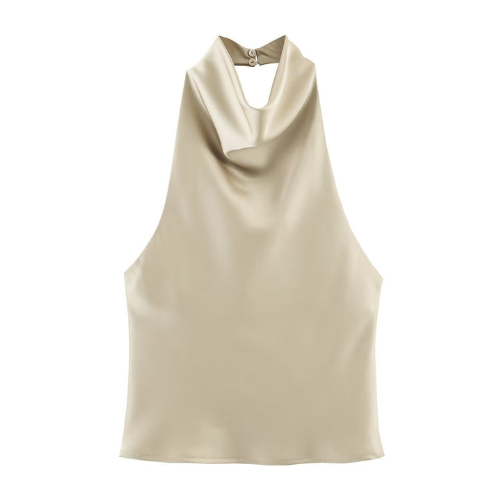Damen elegantes Haltertop mit fließendem Schnitt und dekorativen Details Drune