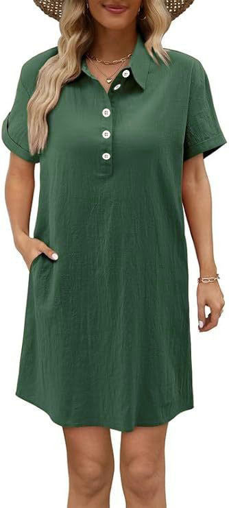 Damen lässiges Hemdkleid mit Knopfleiste und Seitentaschen Drune