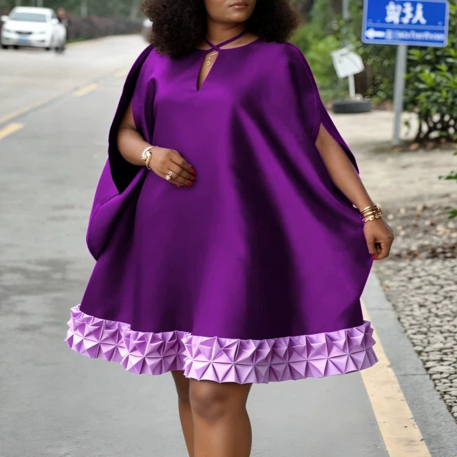 Damen elegantes kurzärmeliges Kleid mit voluminösem Rüschenunterrand Drune
