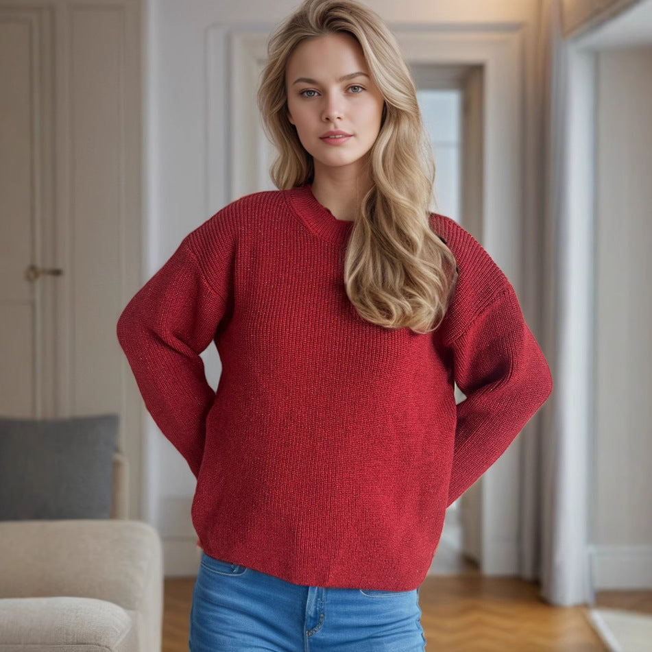 Damen lässiger Strickpullover mit großzügigem Schnitt und angenehmer Textur Drune