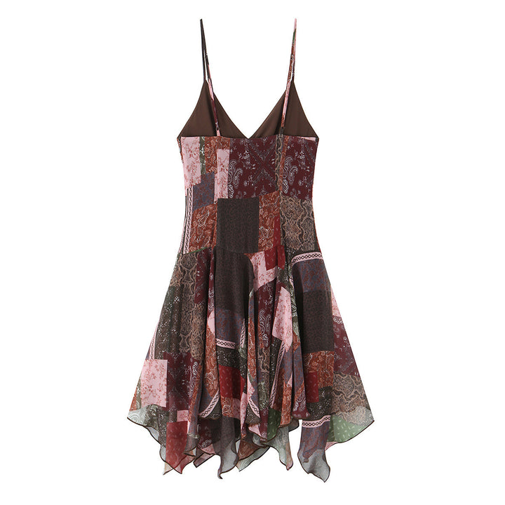 Damen Wickelkleid im modernen Patchwork-Design mit voluminösem Rock Drune