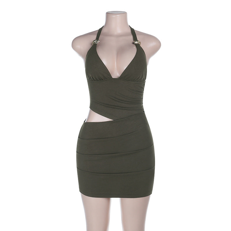 Damen Verführerisches Wickelkleid mit tiefem V-Ausschnitt und seitlichem Cut-Out Drune