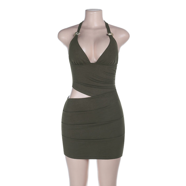 Damen Verführerisches Wickelkleid mit tiefem V-Ausschnitt und seitlichem Cut-Out Drune