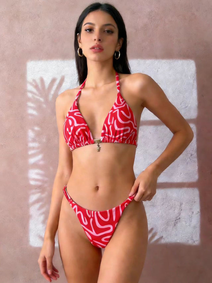 Damen Triangel-Bikini mit floralen Mustern und verstellbaren Bändern Drune