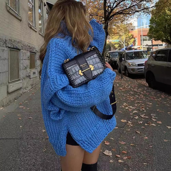 Damen Strickpullover mit hohem Kragen und weit geschnittenen Ärmeln Drune