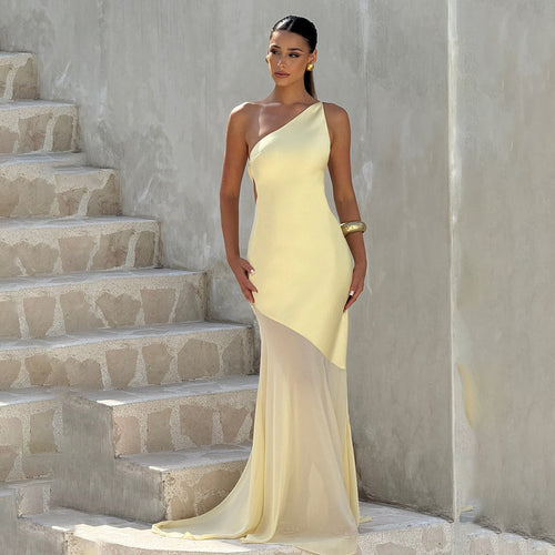 Damen Glamouröses Abendkleid mit asymmetrischem Design und transparentem Rock Drune