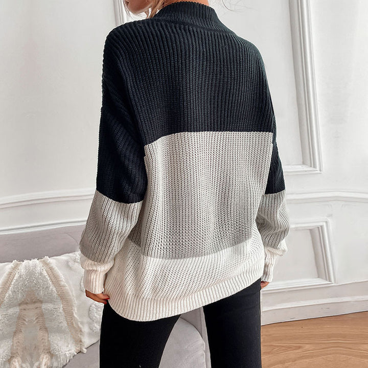 Damen Grobstrick Pullover mit innovativem Farbblockdesign Drune