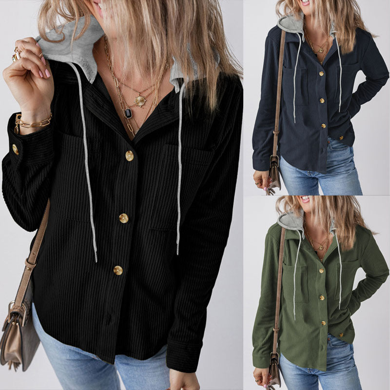 Damen Sportlich-elegante Hemdjacke mit Kapuze und praktischen Taschen Drune
