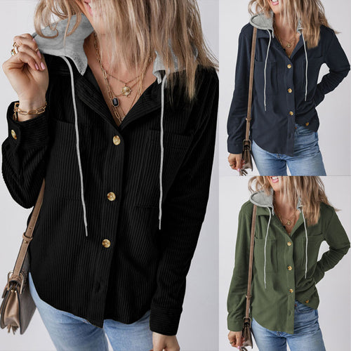Damen Sportlich-elegante Hemdjacke mit Kapuze und praktischen Taschen Drune